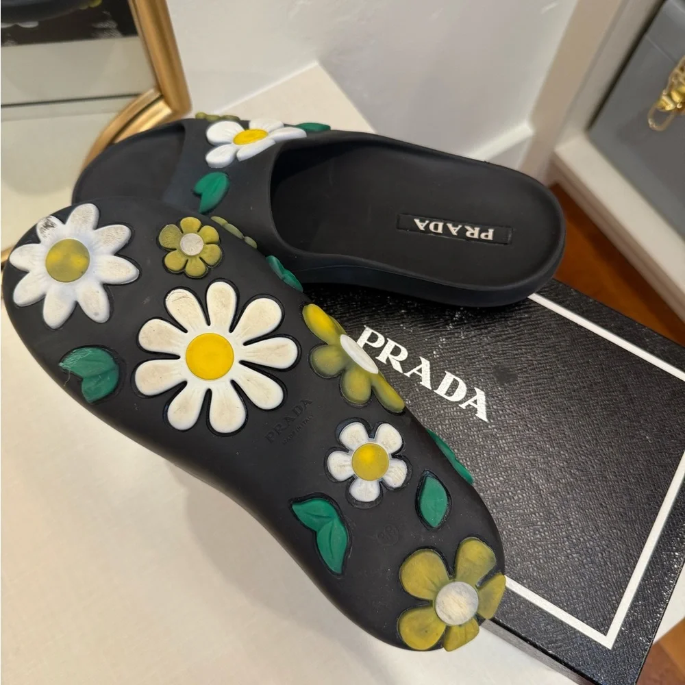 Prada Black Floral Women's Slides - Picture 3 of 5